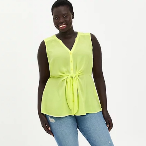 Torrid Neon Lime Peplum Georgette Blouse - Picture 4 of 4
